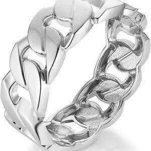 Silver Thick Cuban Chain Cuff Bracelet for Women, Open Hinge, Gift-Ready